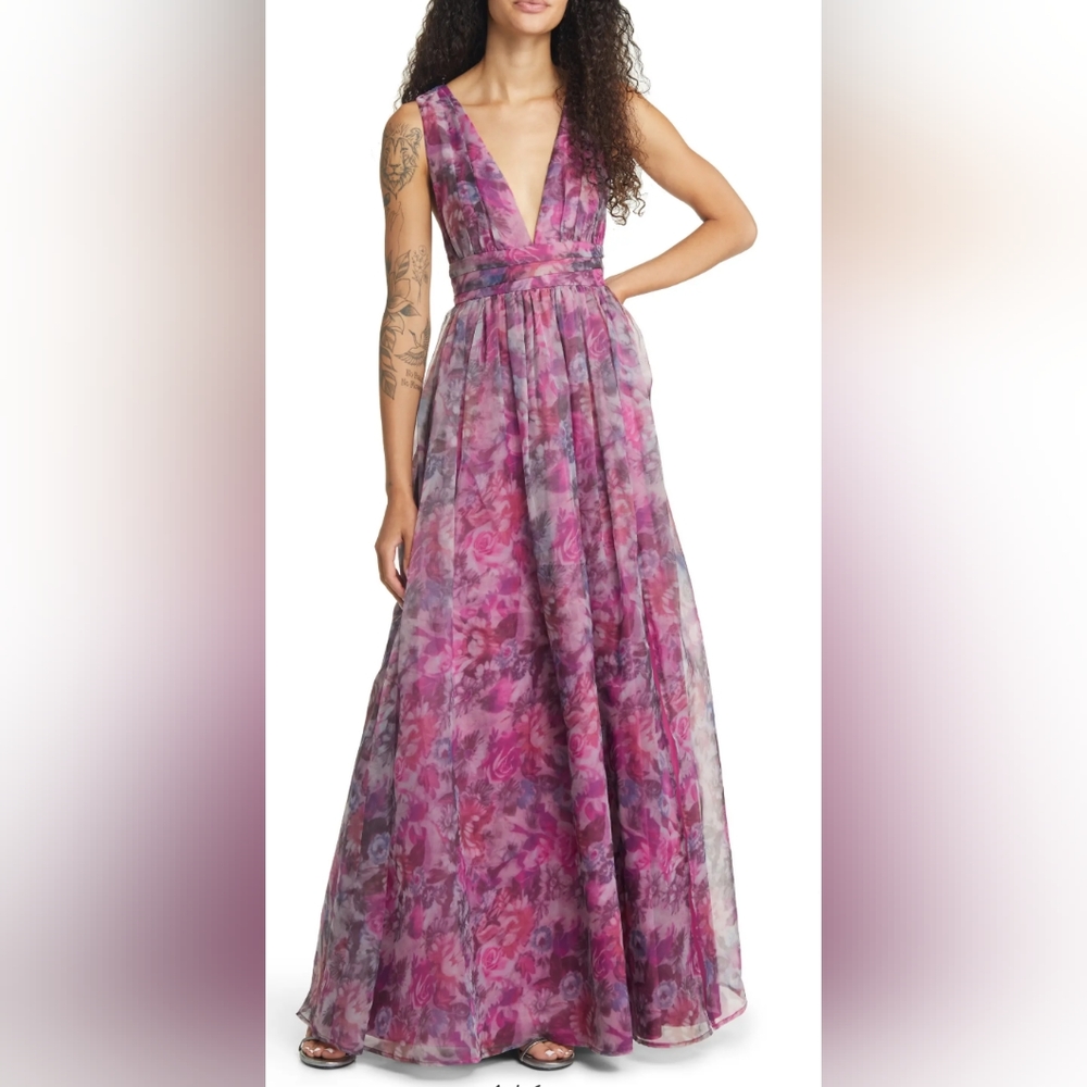 Lulus Garden Romance Floral Organza Gown Magenta Size Large (10-12) NWOT